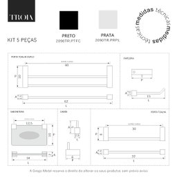 Kit Acessórios Organizador para Banheiro Troia Prata Polido 2090tr - 6