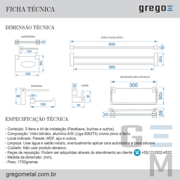 Acessórios Banheiro Duplo Prateleira Proteção 5 Peças 802PKA - 3