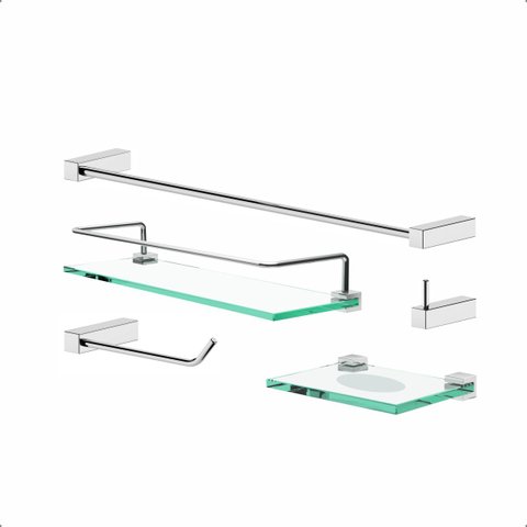 Conjunto de Acessórios Kit para Banheiro Troia Prata Polido 2100tr