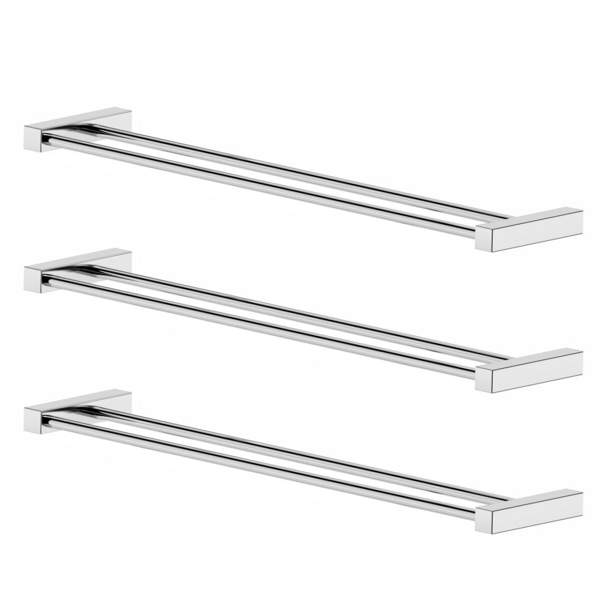 Porta Toalhas Duplo para Banheiro Troia (kit 3 Peças) 60cm Prata Polido - 1
