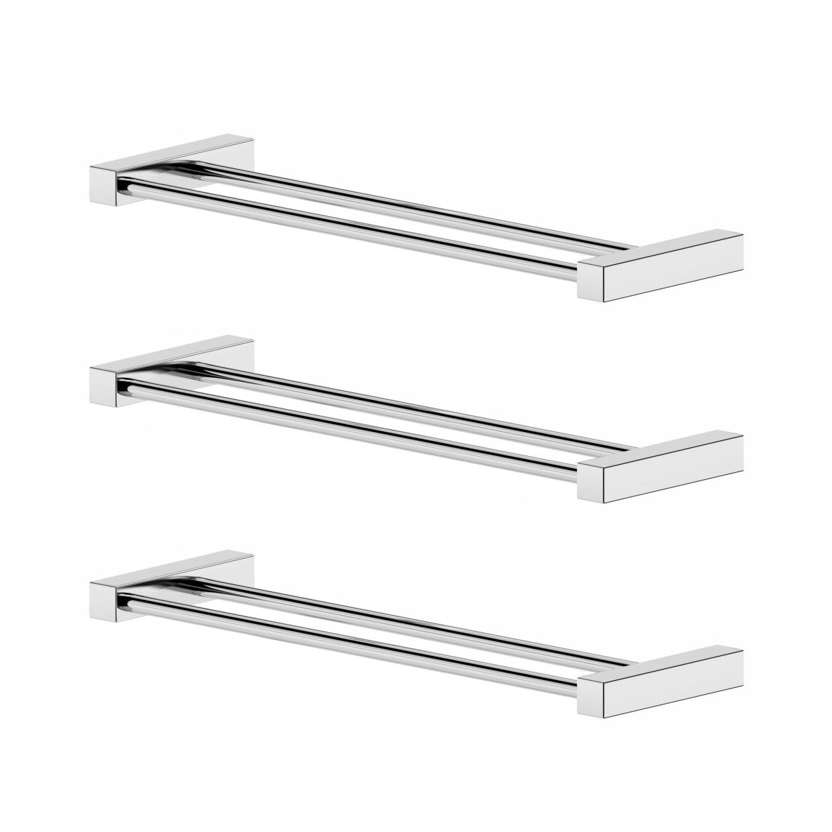 Porta Toalhas Duplo para Banheiro Troia (kit 3 Peças) 30cm Prata Polido - 1