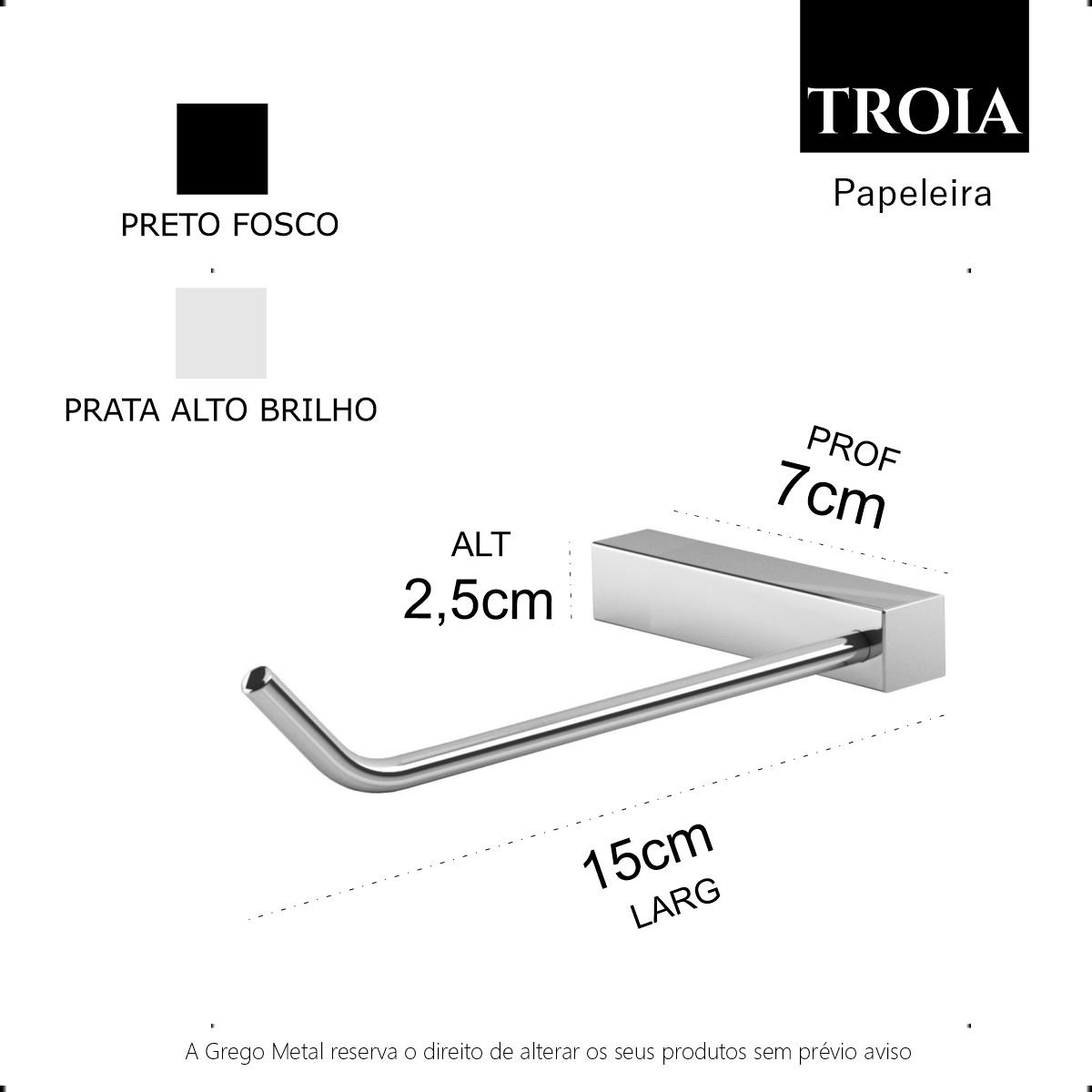 Papeleira de Banheiro Grego Metal (kit 2 Peças) Acessório Suporte Alto Brilho Troia - 4