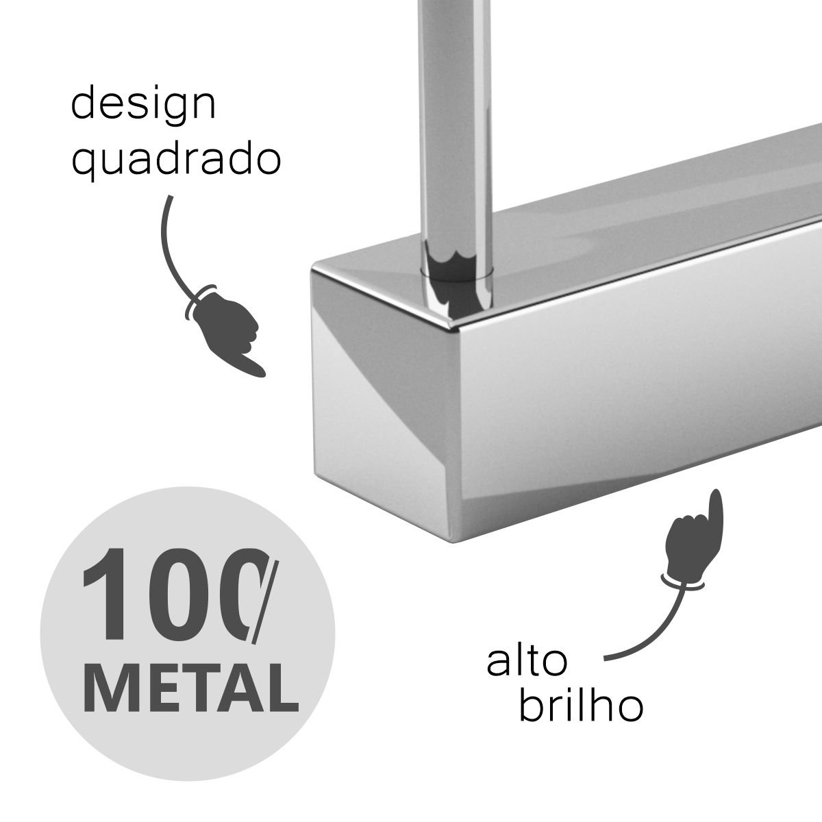 Kit Cabide de Banheiro 2 Peças Suporte Quadrado Alto Brilho Troia Grego Metal - 3