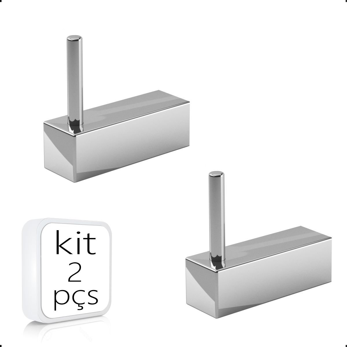 Kit Cabide de Banheiro 2 Peças Suporte Quadrado Alto Brilho Troia Grego Metal - 2
