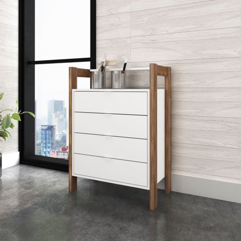 Armário Gaveteiro com 4 Gavetas Branco/nogal Tecnomobili Az1012 Branco/nogal