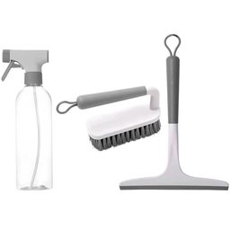 Kit Limpeza Doméstica 3 Peças Borrifador 500ml Rodo Escovão Bege Flow ou - 1