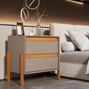 Ver imagem 1 de Mesa Lateral Verona para Cama com Duas Gavetas Pés em Madeira Design Moderno Quarto - Cinza/nature