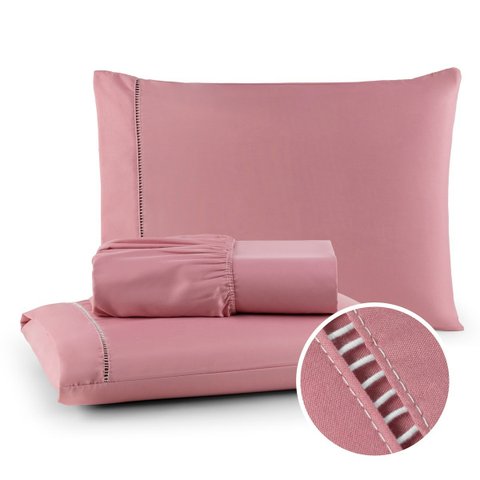 Jogo de Cama King 400 Fios 3 Peças Toque Macio Cor:rosa