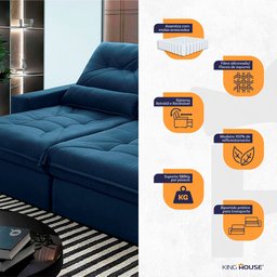 Sofá Retrátil Reclinável Sevilha 300cm Suede Velut com Molas Ensacadas - King House - 3