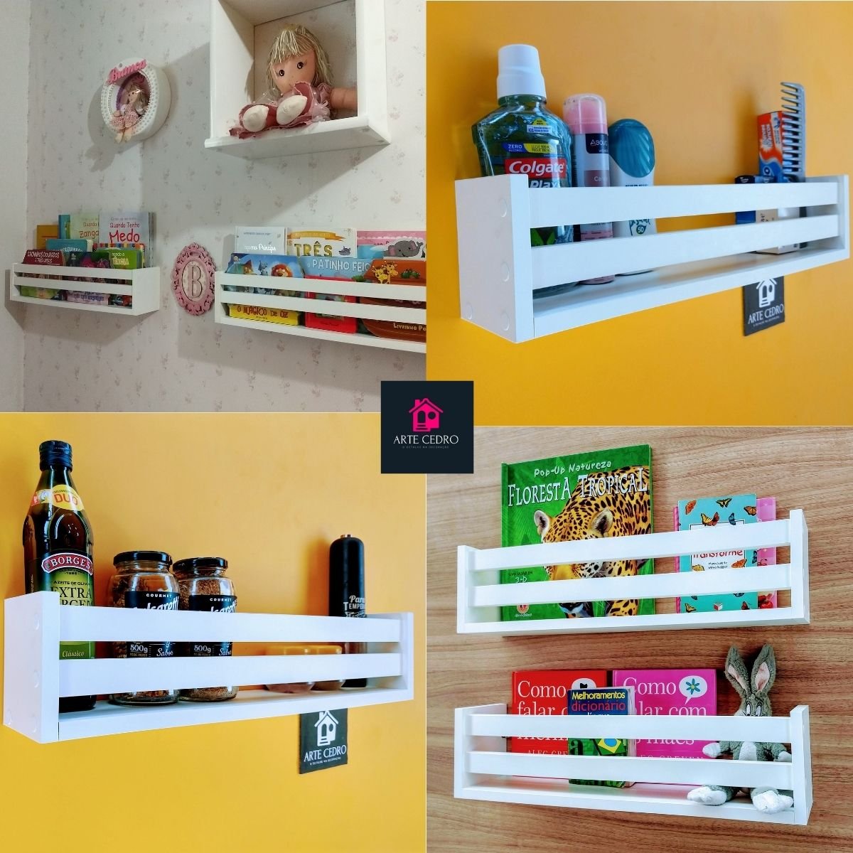 Combo Conjunto 5 Prateleiras Porta Livro Pelúcia Quarto De Criança Mdf 40cm - 3