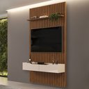 Ver imagem 2 de Painel para Tv 60 Pol Ripado com Bancada Suspensa 143x240cm Pratisk D04 Freijó/off White - Mpozenato