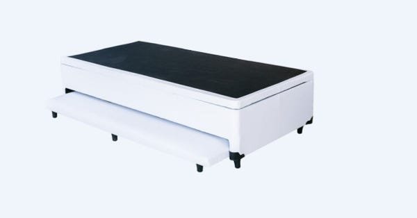 Bicama Box Baú 3 em 1 Solteiro Corino Branco com Cama Auxiliar Ortopédica Firme 110x188x046