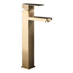 Torneira Alta Banheiro Luxo Dourado Escovado Monocomando