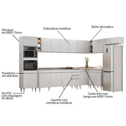 Armário de Cozinha Modulada de Canto 9 Peças CP06 Balcão com Pia Inox Branco - Lumil Lumil Móveis - 3 Armário de Cozinha Modulada de Canto 9 Peças CP06 Balcão com Pia Inox Branco - Lumil Lumil Móveis - 3