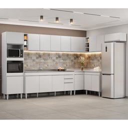 Armário de Cozinha Modulada de Canto 9 Peças CP06 Balcão com Pia Inox Branco - Lumil Lumil Móveis - 2 Armário de Cozinha Modulada de Canto 9 Peças CP06 Balcão com Pia Inox Branco - Lumil Lumil Móveis - 2