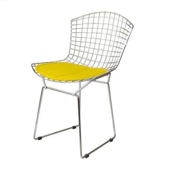Cadeira Bertóia Aramado Cromado Assento Amarelo - 1