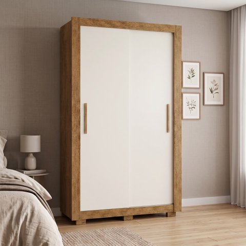 Guarda-Roupa Solteiro 2 Portas, 2 Gavetas e Pés Apollo Cinamomo/Off White