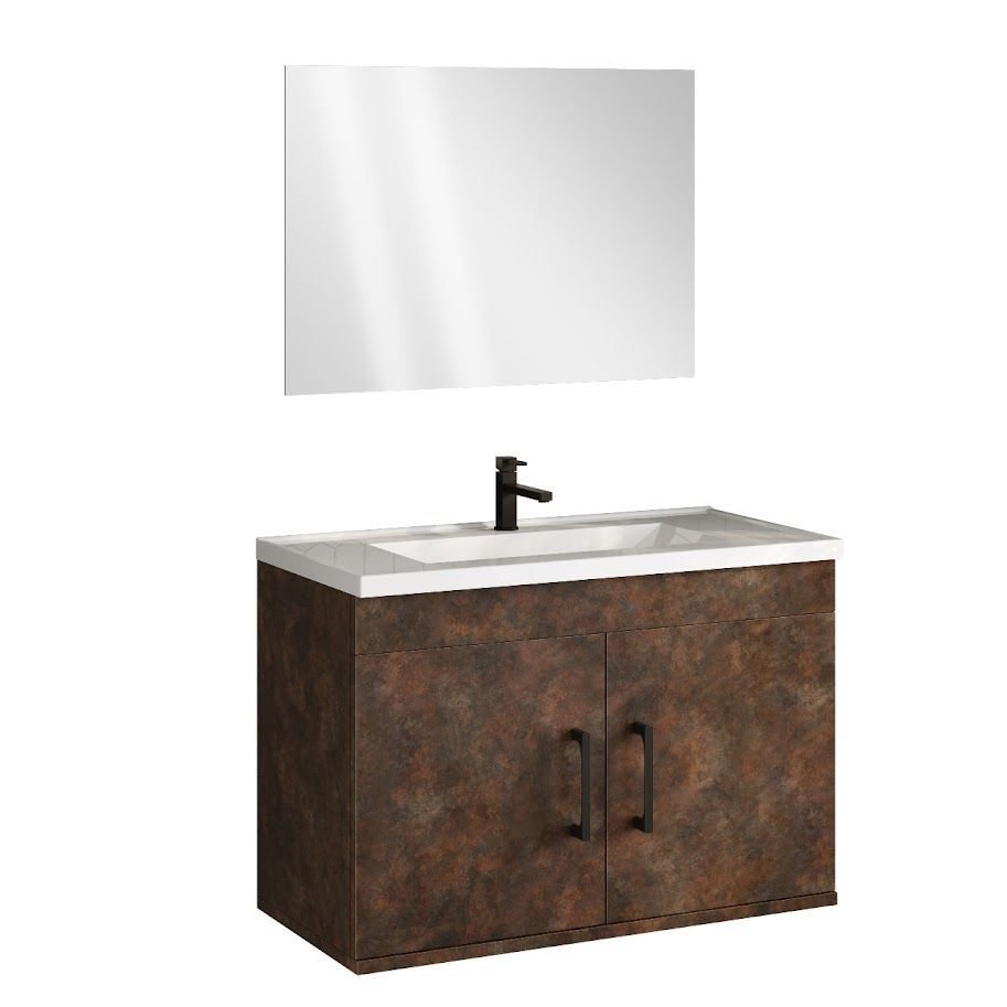 Kit Armário para Banheiro C/ Bancada e Espelho Full Corten 63 Cm