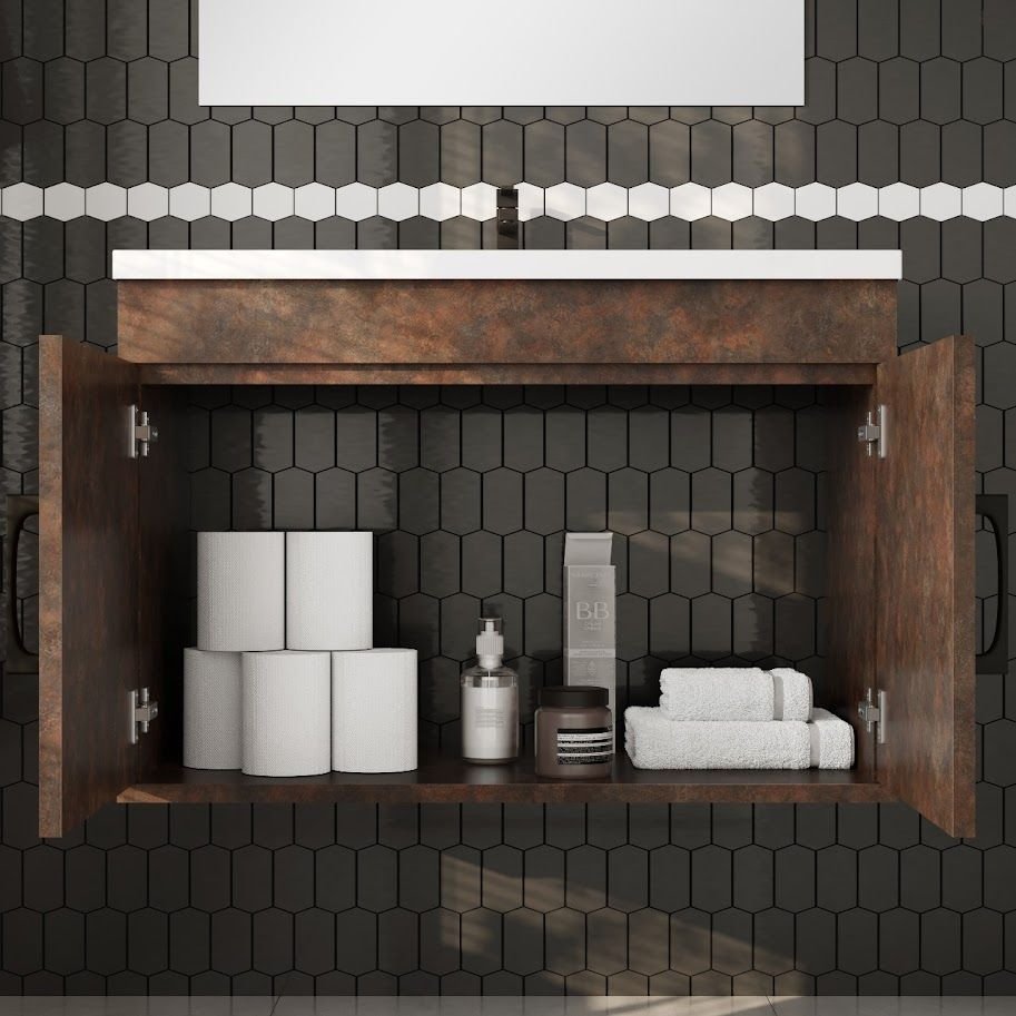 Ver imagem 4 de Kit Armário para Banheiro C/ Bancada e Espelho Full Corten 63 Cm