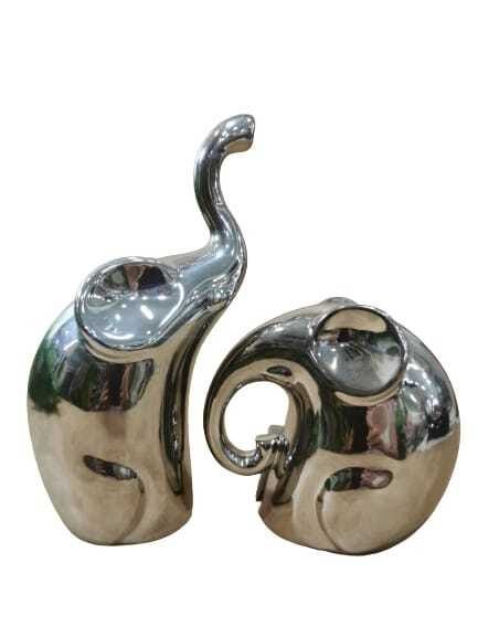 Jogo de Elefantes Cerâmica Prata 2 peças 19cm - Bom Years 1019 - 1