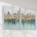 Ver imagem 2 de Quadro Decorativo Abstrato Verde e Dourado Kit 2 Quadros