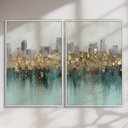 Ver imagem 3 de Quadro Decorativo Abstrato Verde e Dourado Kit 2 Quadros
