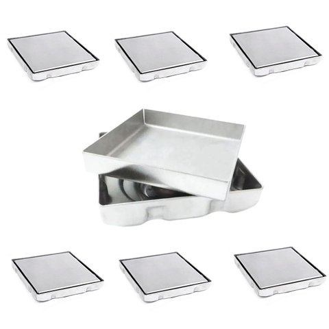 Ralo Oculto Discreto 15x15 Aço Inox Kit 7 Uni Anti Odor Lavanderia Banheiro Lavabo Limpeza Cozinha C