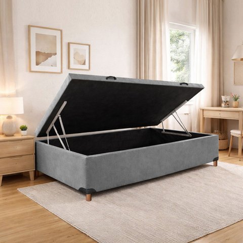Base Baú Solteiro Suede 88x188x35cm Smart