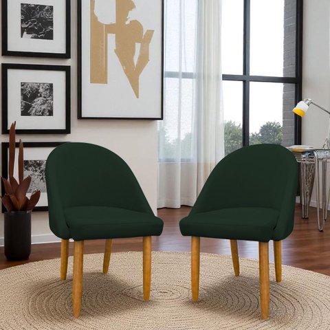 Kit 02 Cadeiras Decorativa Estofada para Sala Recepção Cozinha Lua Star Veludo Verde do Lar Móveis e