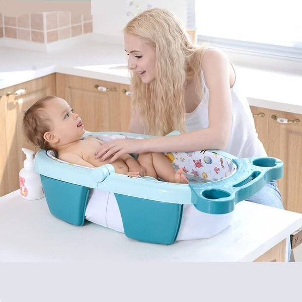 Banheira Inflável E Dobrável Para Bebês Azul Color Baby - 3