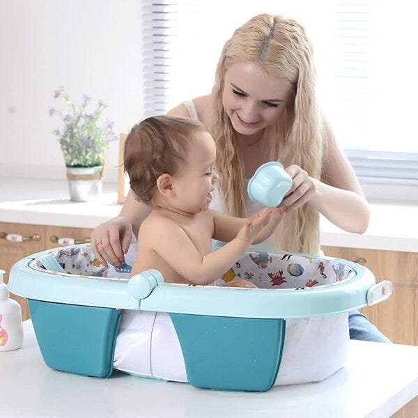 Banheira Inflável E Dobrável Para Bebês Azul Color Baby - 4