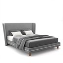 Ver mais imagens de Conjunto Cama com Cabeceira Queen Torres Pés em Madeira Veludo Cinza G91 - Gran Belo
