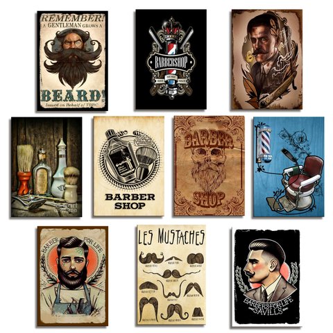 Kit 10 Placas 28,7x22cm Mdf Quadros Barbearia Decoração