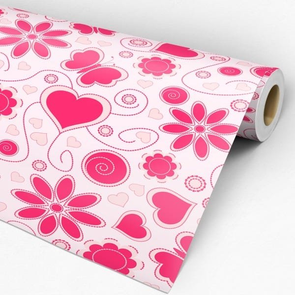 Papel de parede Adesivo Casual Coração Pink - Único 58 cm de largura - 3