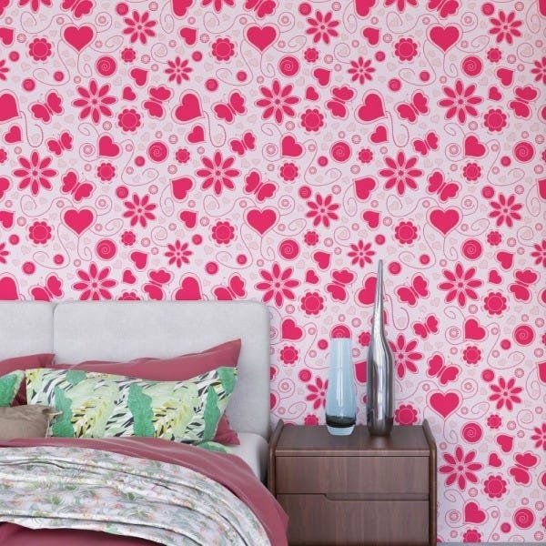 Papel de parede Adesivo Casual Coração Pink - Único 58 cm de largura - 1