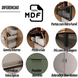 Cozinha Modulada Completa de Canto MDF 9 Peças Lombardia com Porta de Vidro - cor Freijó Jade - 7