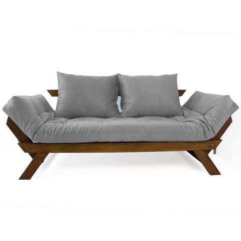 Sofá Japão Futon Acquablock Madeira Cor Imbuia D33 - Cinza Linho