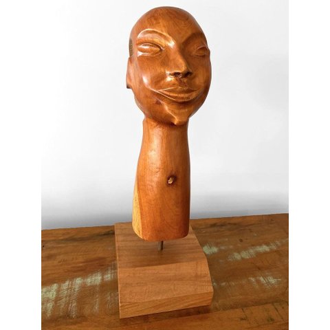 Escultura Head. Cabeça em Madeira. Artesanal. Decoração