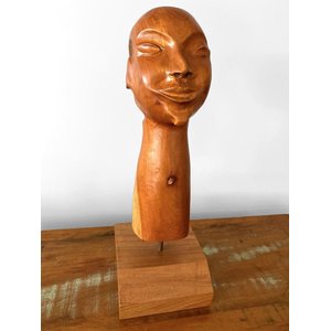 Escultura Head. Cabeça em Madeira. Artesanal. Decoração