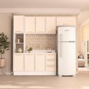 Ver imagem 4 de Cozinha Amara 4 Peças 240cm Armários Aéreos Paneleiro Balcão Tampo Rodapé Branco/Creme 250096
