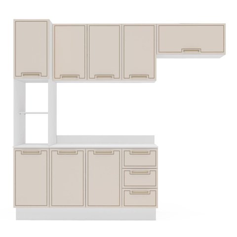 Cozinha Amara 4 Peças 240cm Armários Aéreos Paneleiro Balcão Tampo Rodapé Branco/Creme 250096
