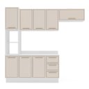 Ver imagem 1 de Cozinha Amara 4 Peças 240cm Armários Aéreos Paneleiro Balcão Tampo Rodapé Branco/Creme 250096