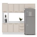 Ver imagem 5 de Cozinha Amara 4 Peças 240cm Armários Aéreos Paneleiro Balcão Tampo Rodapé Branco/Creme 250096