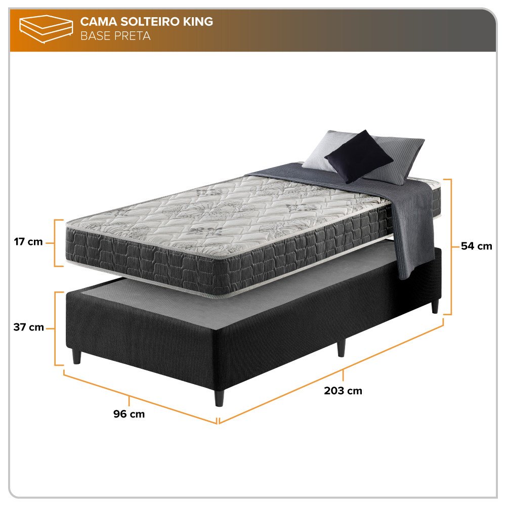 Cama Box Solteiro King Preto + Colchão San Francisco Ortopédico Espuma D33 96x203x54cm - 3