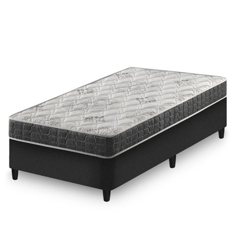 Cama Box Solteiro King Preto + Colchão Espuma D33 Ortopédico Zidi San Francisco 96x203x54cm