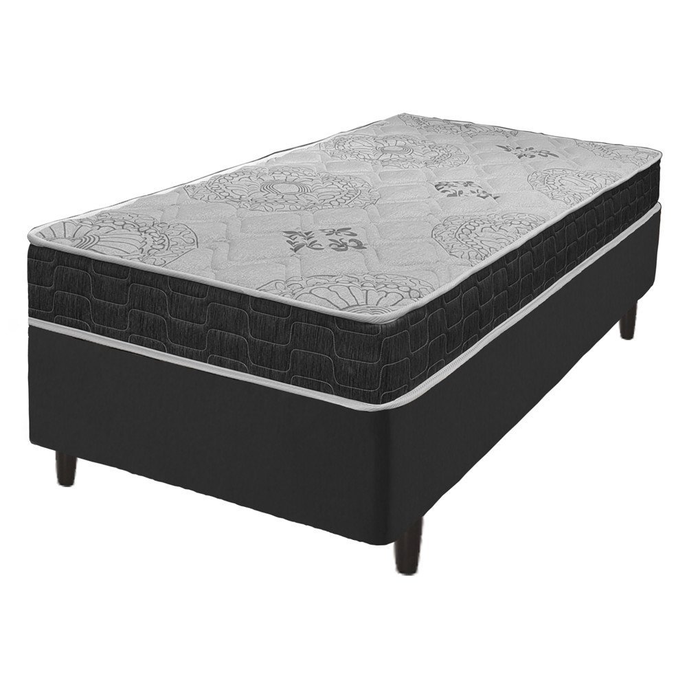 Cama Box Solteiro King Preto + Colchão San Francisco Ortopédico Espuma D33 96x203x54cm - 1