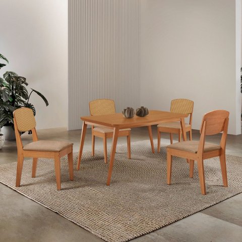 Mesa de Jantar Copper 120cm Tampo Canto Copo Mdf Laminado com 4 Cadeiras Copper Premium Moderna Mobí