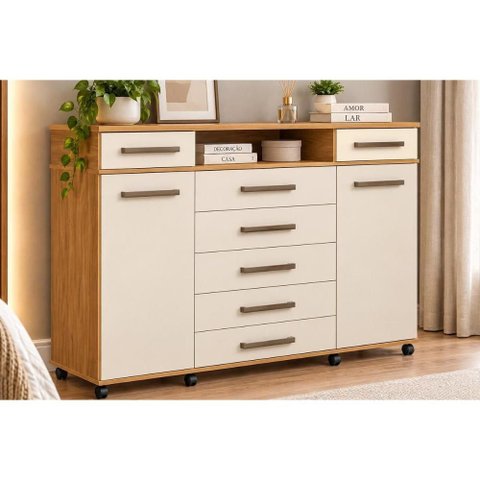 Cômoda Casal London 2 Portas e 7 Gavetas Cinamom/Offwh Demóbile