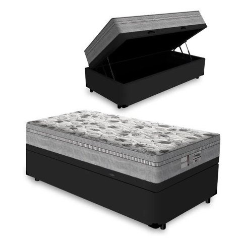 Cama Box Bau Solteiro Preto + Colchão Solteiro Evolution Molas Ensacadas (88x188x32) -  Probel