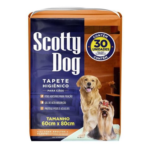 Tapete Higiênico Scotty Dog 60x80cm – Pacote com 30 Unidades de Alta Absorção